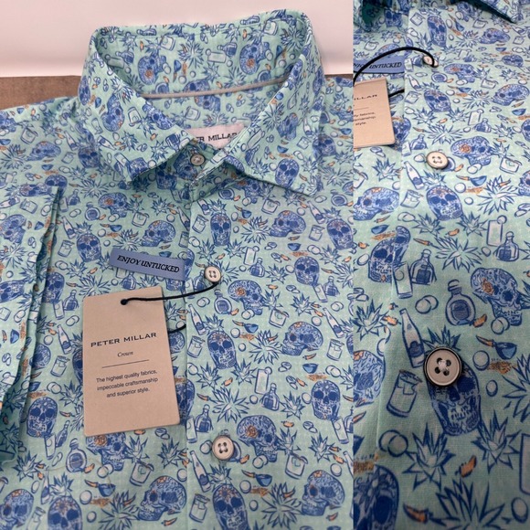NWT~Peter Millar Small‎ Cotton Cowboy Cantina Short Sleeve Sport Shirt $155